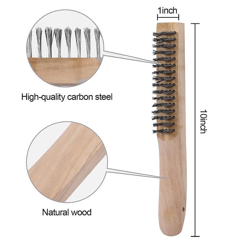 ZOENHOU 12 Pieces 10 Inches Wire Brush Wooden Handle, Multi-Purpose Wire Scratch Brush, Wire Brushes for Cleaning Welding Slags and Rust, 20 Steel Wires Each Hole - Image 2